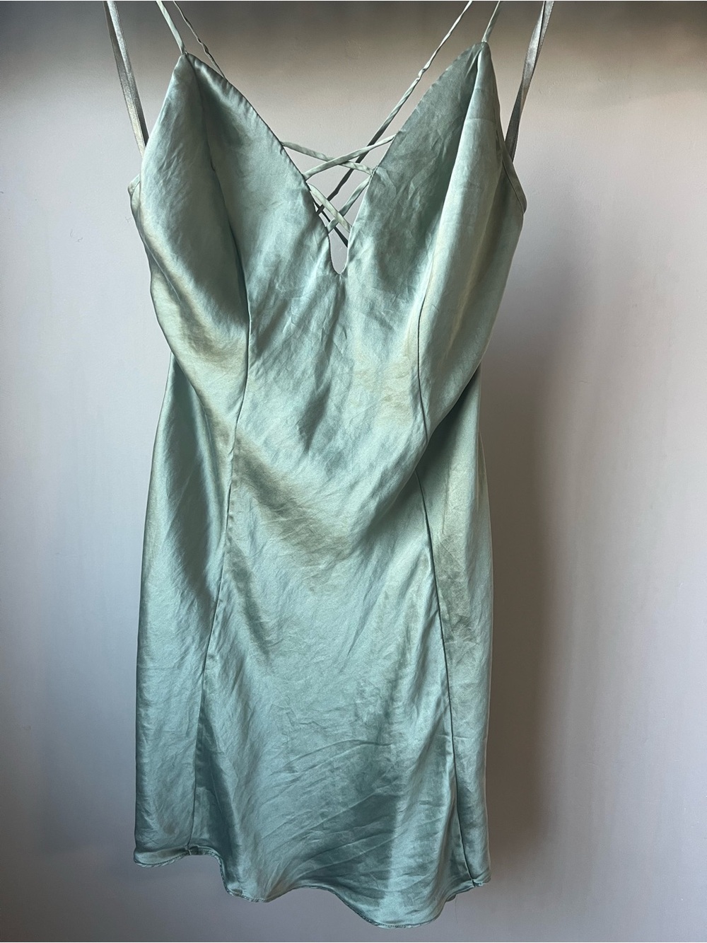 VTG Victoria's Secret 100% Silk Lace Up Slip Dress Sage Green Gold Label Sz P
